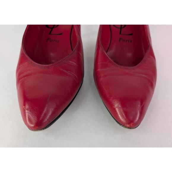 Vintage YSL Paris Shoes Size 8N Cherry Red Leather Pumps - Picture 7 of 11